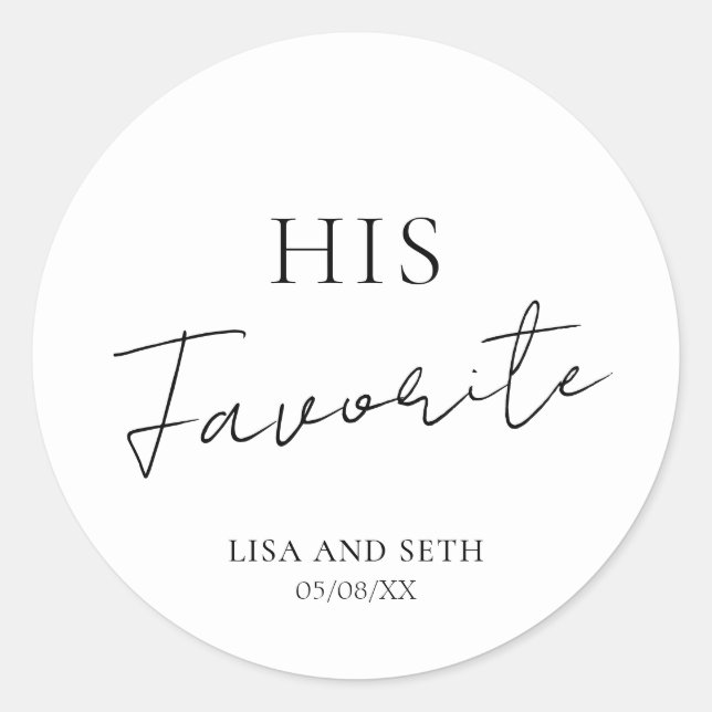 Minimalist Favorite Classic Wedding Classic Round Sticker (Front)
