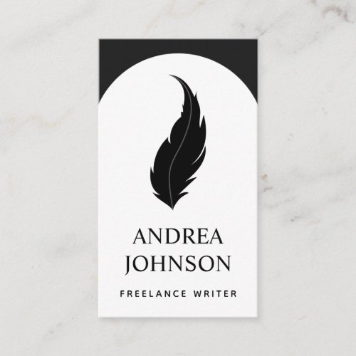 Minimalist Feather Black White Arch Elegant Classy Business Card