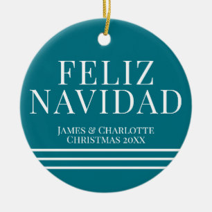 Minimalist Feliz Navidad Spanish Christmas Photo Ceramic Ornament