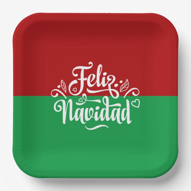 Minimalist Feliz Navidad Spanish Merry Christmas Paper Plates (Front)