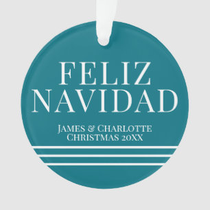 Minimalist Feliz Navidad Teal Christmas Photo Ornament