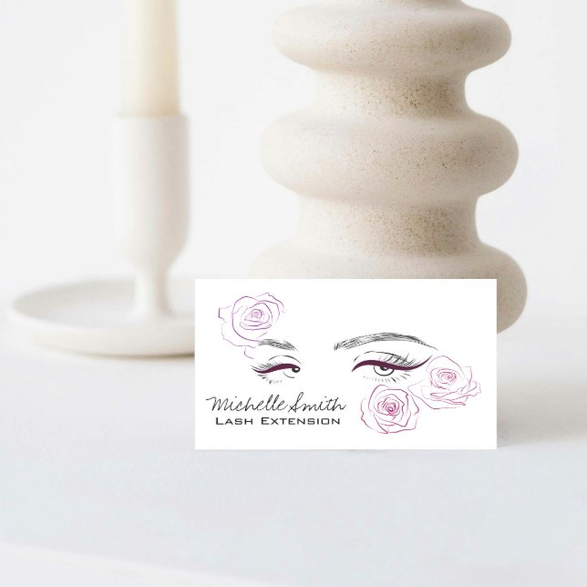 Minimalist Female Eyes Pink Rose Floral Beautician Business Card (Creator Uploaded)