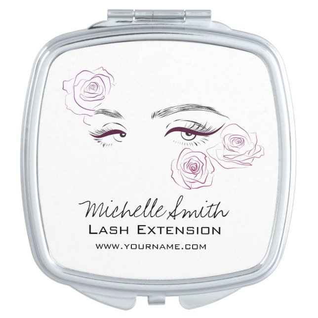Minimalist Female Eyes Pink Rose Floral Beautician Compact Mirror (Front)