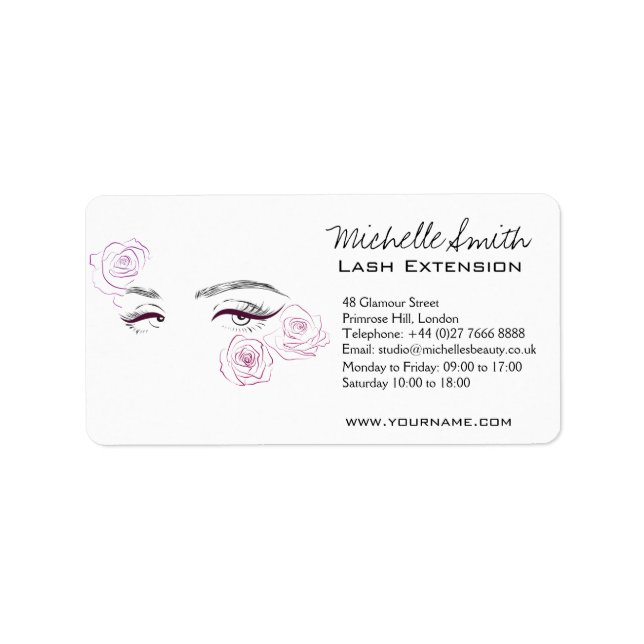 Minimalist Female Eyes Pink Rose Floral Beautician Label (Front)