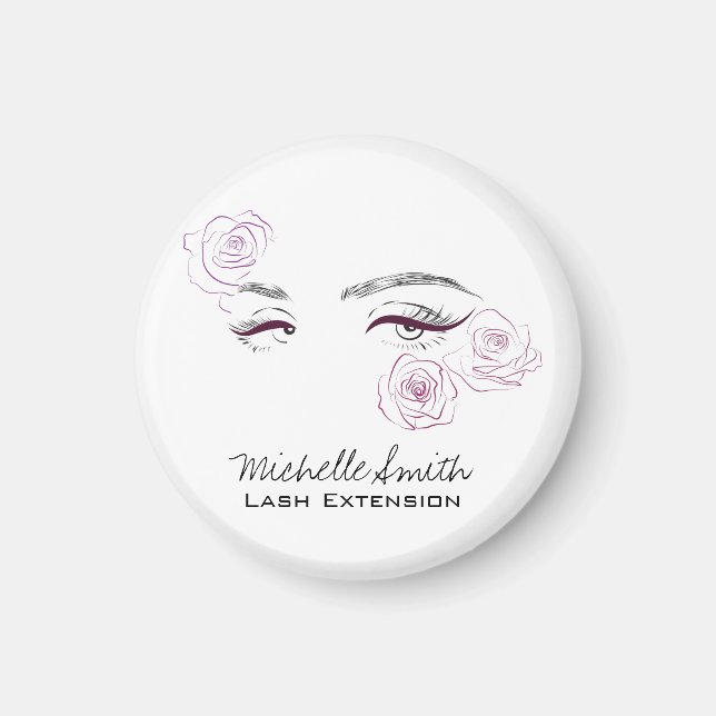 Minimalist Female Eyes Pink Rose Floral Beautician Magnet (Front)