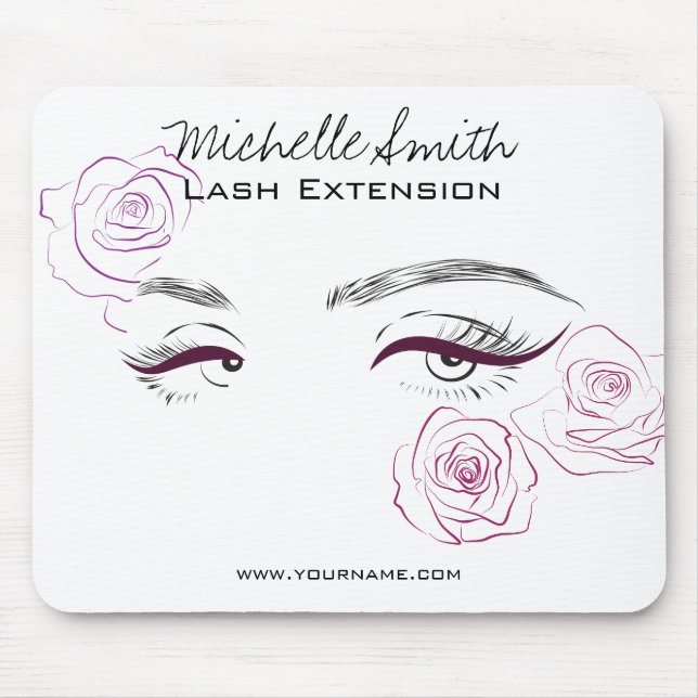 Minimalist Female Eyes Pink Rose Floral Beautician Mouse Pad (Front)
