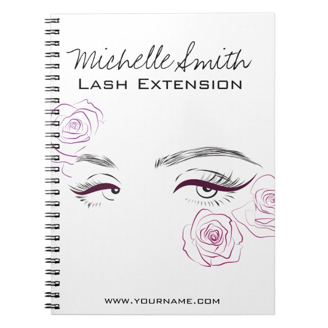 Minimalist Female Eyes Pink Rose Floral Beautician Notebook (Front)