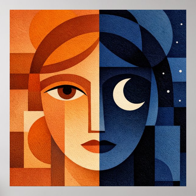 Minimalist Female Face Art Terracotta Abstract Geo Poster (Front)