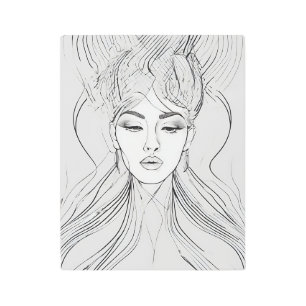 Minimalist Female Portrait Line Art Metal Print