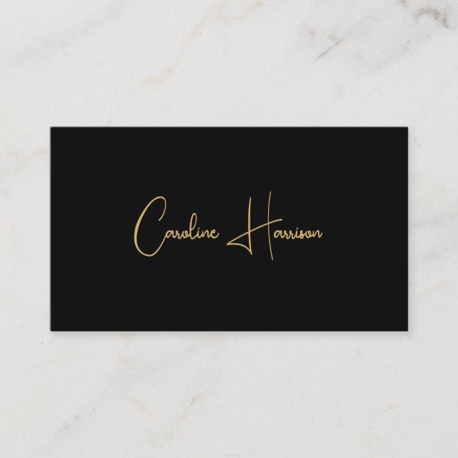 Minimalist Feminine QR code Modern Black Gold Business Card (Front)