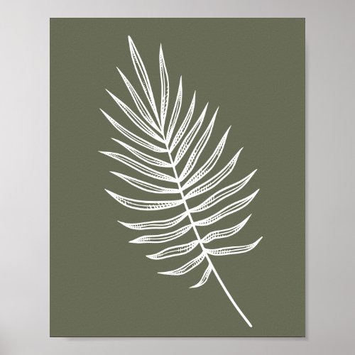 Minimalist Fern Line Drawing in Olive Green Poster