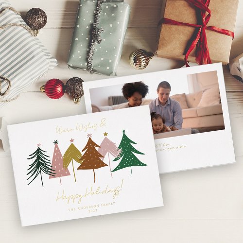 Minimalist Festive Christmas Trees Foil Holiday Card