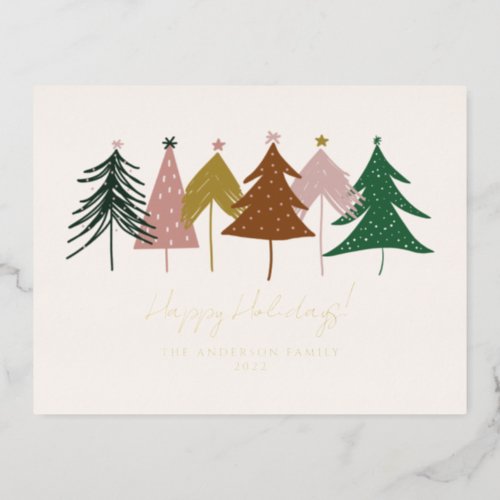 Minimalist Festive Christmas Trees  Foil Holiday Postcard