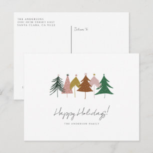Minimalist Festive Christmas Trees Holiday Postca Postcard
