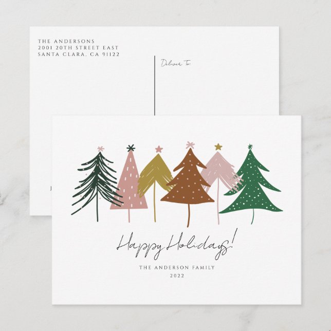 Minimalist Festive Christmas Trees  Holiday Postcard (Front/Back)