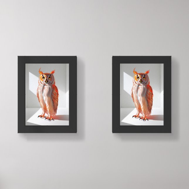 Minimalist Fiery Night Owl Art – Continuous Line D Wall Art Sets (Front)