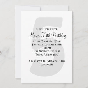 Minimalist Fifth Birthday Gender Neutral Invitation