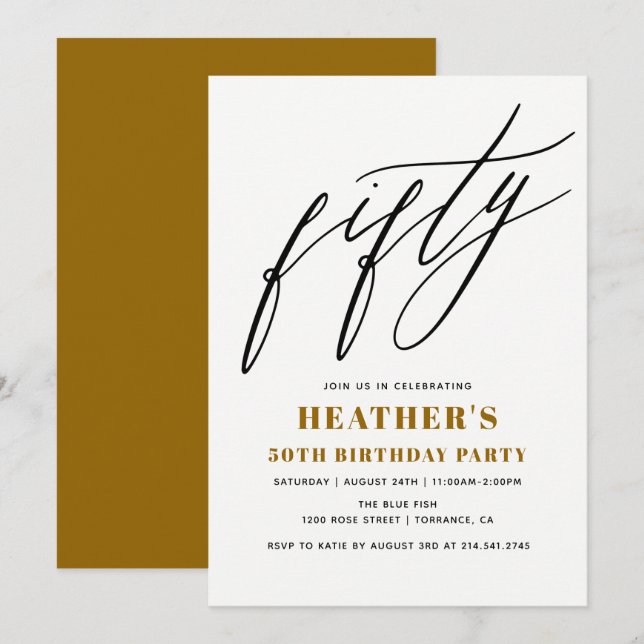 Minimalist Fifty 50th Birthday Party Invitation (Front/Back)