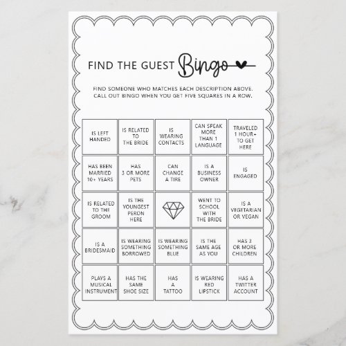 Minimalist find the guest bingo bridal shower game