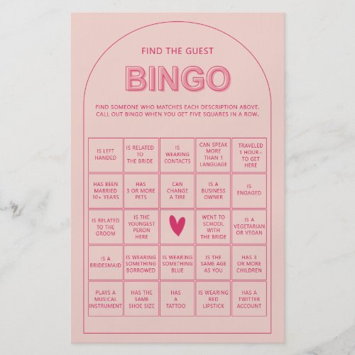 Minimalist find the guest bingo bridal shower game flyer