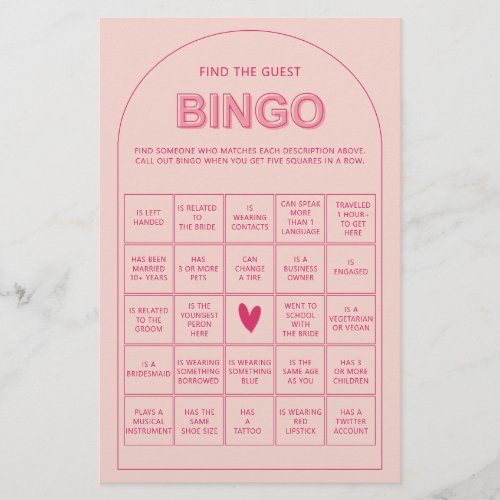 Minimalist find the guest bingo bridal shower game flyer