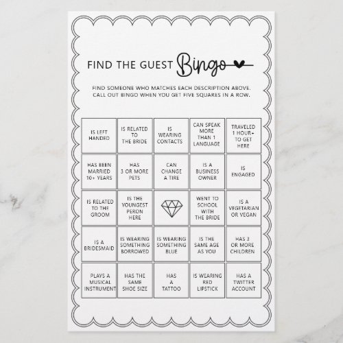 Minimalist find the guest bingo bridal shower game flyer