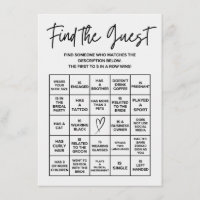 Minimalist Find the Guest Bridal Bingo Game Card