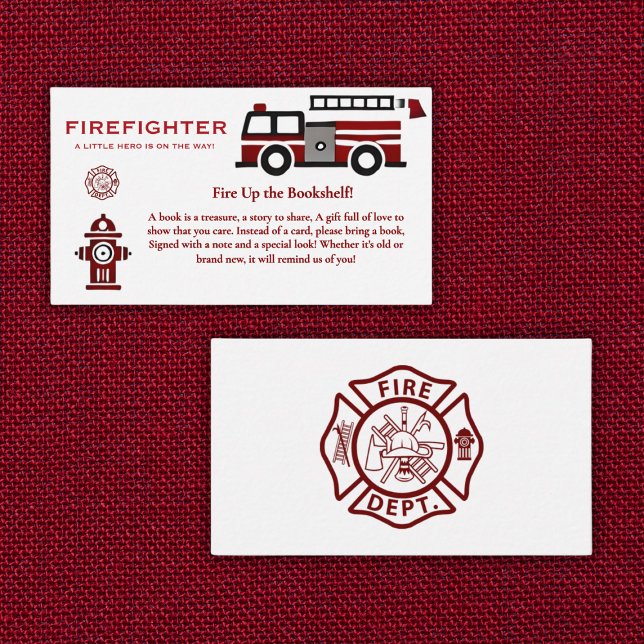 Minimalist Firefighter "Little Hero" Baby Shower Enclosure Card (Creator Uploaded)