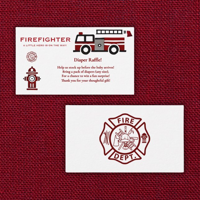 Minimalist Firefighter "Little Hero" Baby Shower Enclosure Card (Creator Uploaded)