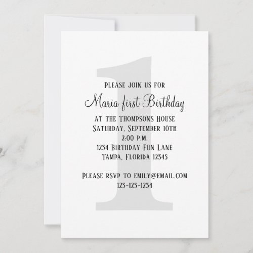 Minimalist First Birthday Gender Neutral Invitation