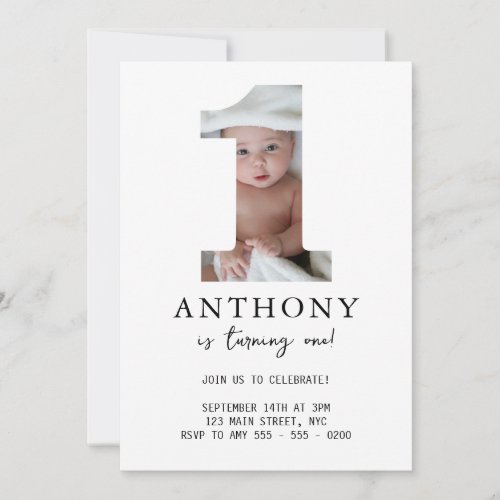 Minimalist First Birthday Invitation Photo Modern 