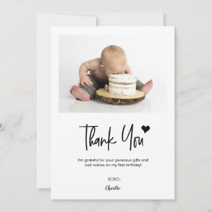 Minimalist First Birthday Photo Baby Party Thank You Card