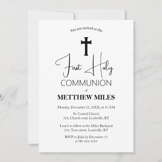 Minimalist first catholic communion  invitation (Front)