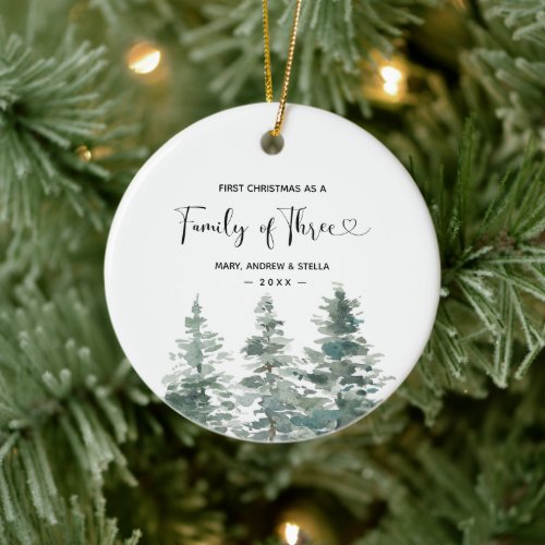 Minimalist First Christmas as a Family of Three Ceramic Ornament