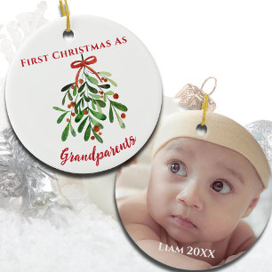 Minimalist First Christmas as Grandparents Ceramic Ornament