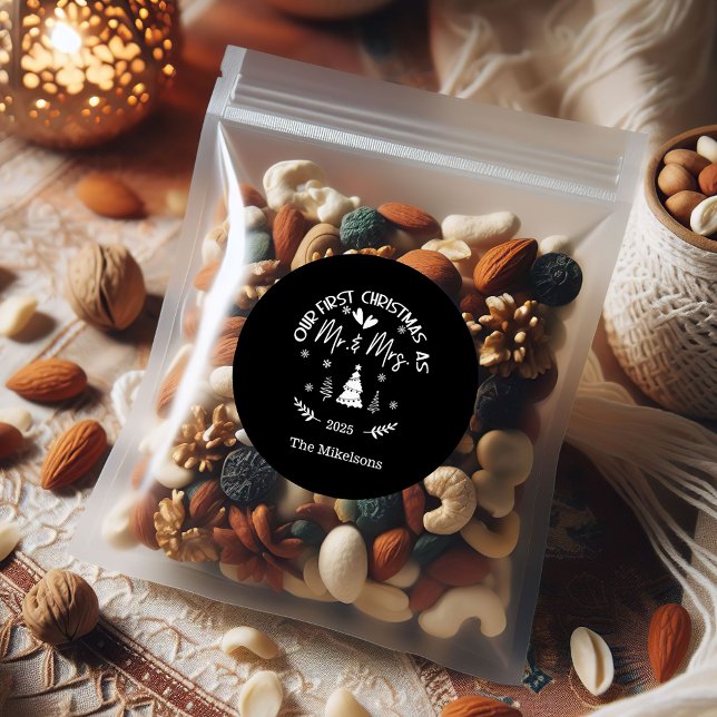 Minimalist First Christmas as Mr. & Mrs Classic Round Sticker (Creator Uploaded)