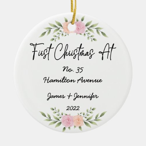 Minimalist First Christmas at Address New Home Ceramic Ornament