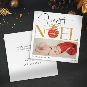Minimalist First Christmas Baby Photo Holiday Card