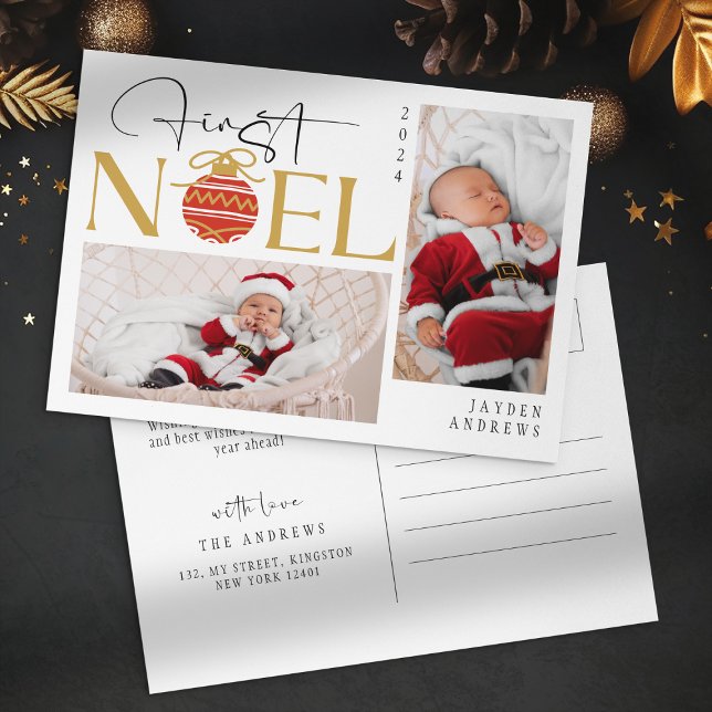 Minimalist First Christmas Baby Photo Holiday Postcard (Creator Uploaded)