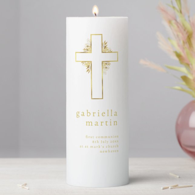 Minimalist First Communion Candle with cross (In Situ)