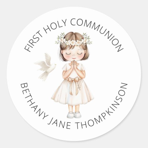 Minimalist First Holy Communion for Girl Classic Round Sticker