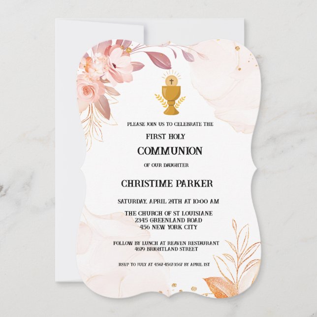  Minimalist First holy communion invitation, Thank You Card (Front)