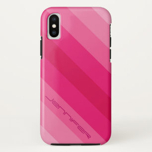 Minimalist Five Pink Diagonal Stripe Name iPhone X Case