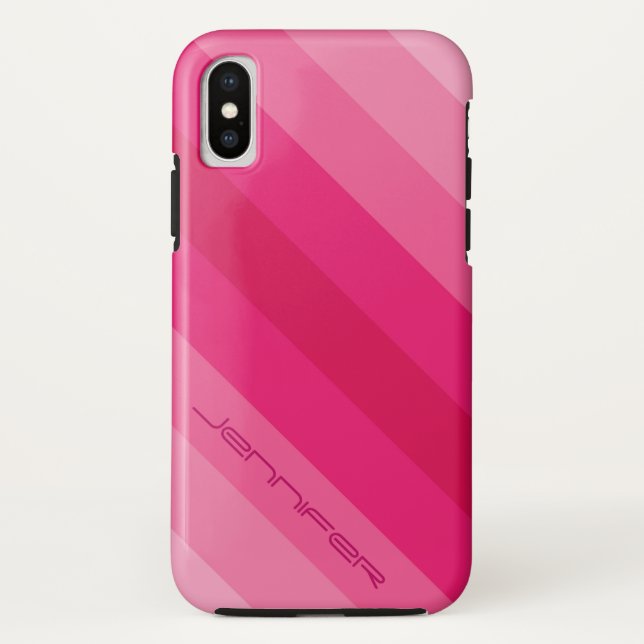Minimalist Five Pink Diagonal Stripe Name Case-Mate iPhone Case (Back)