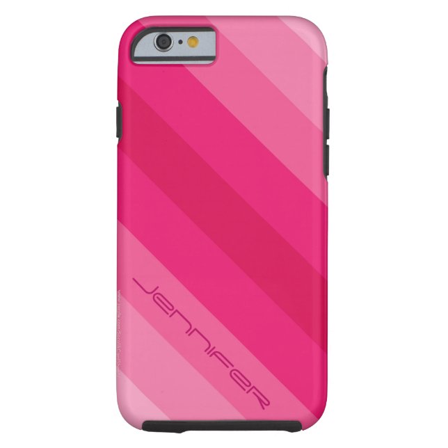 Minimalist Five Pink Diagonal Stripe with Name Case-Mate iPhone Case (Back)