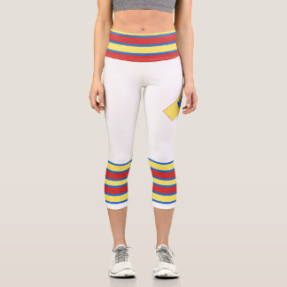 Minimalist, Five Retro Stripes, Blue Red Yellow on Capri Leggings