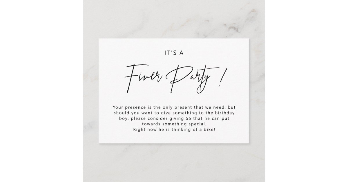 Minimalist Fiver Party Invitation Enclosure Card Zazzle