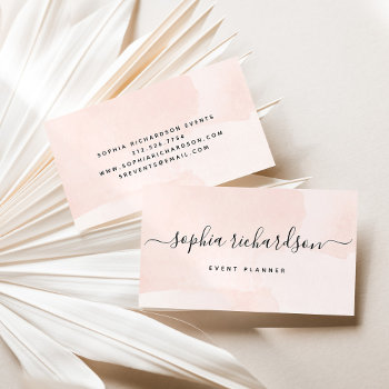 Minimalist Flair | Blush Watercolor And Script Business Card by christine592 at Zazzle