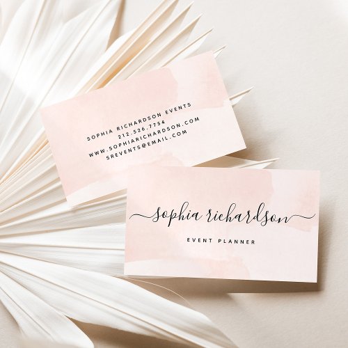 Minimalist Flair  Blush Watercolor and Script Business Card