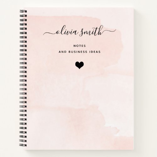 Minimalist Flair  Blush Watercolor and Script Notebook